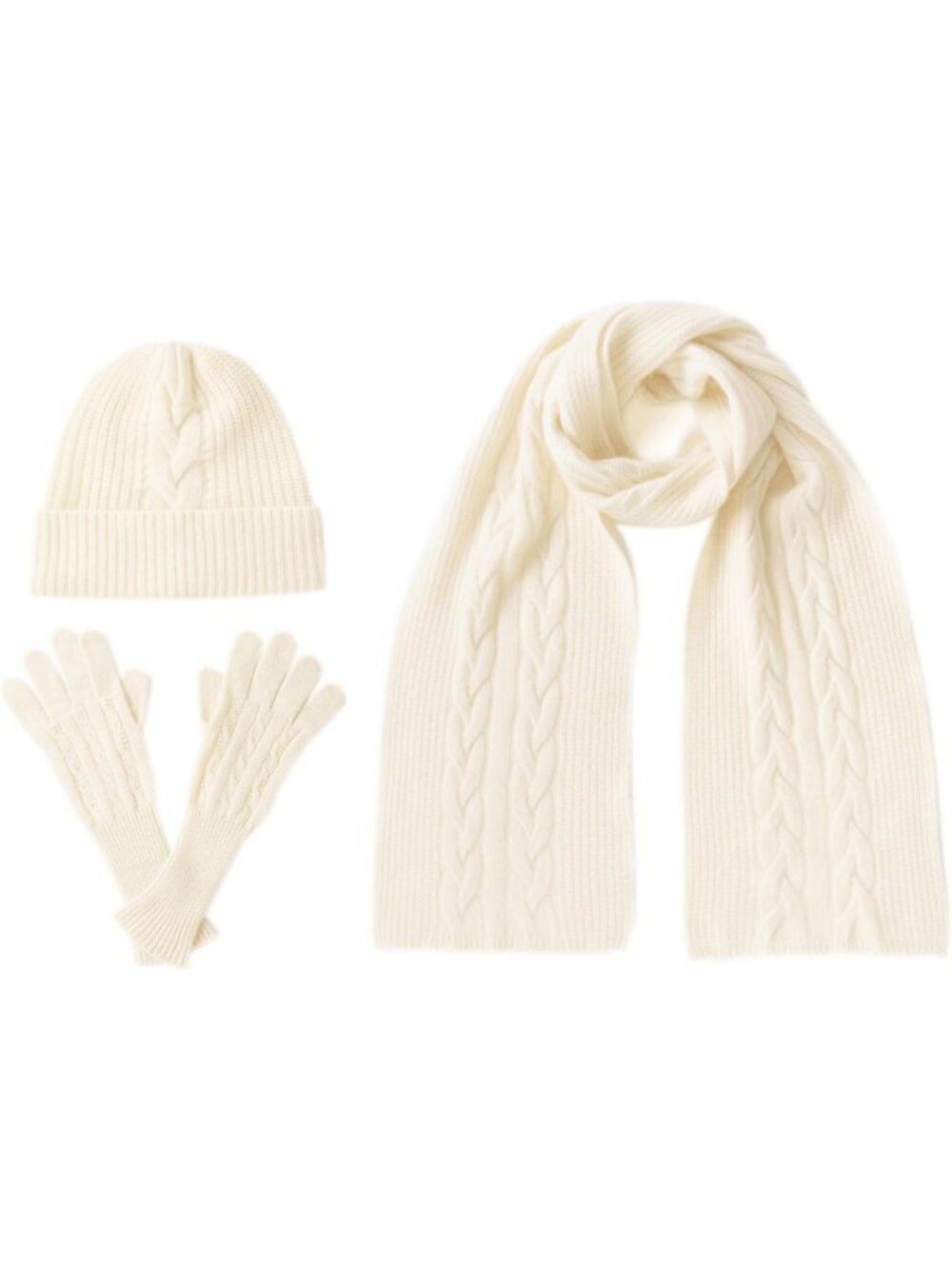 Cozy 3-Piece Cashmere Winter Set: Scarf, Hat & Gloves - Cable Knit Gift Boxed